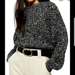 TOPSHOP Chunky Pointelle Black Knitted Sweater XS